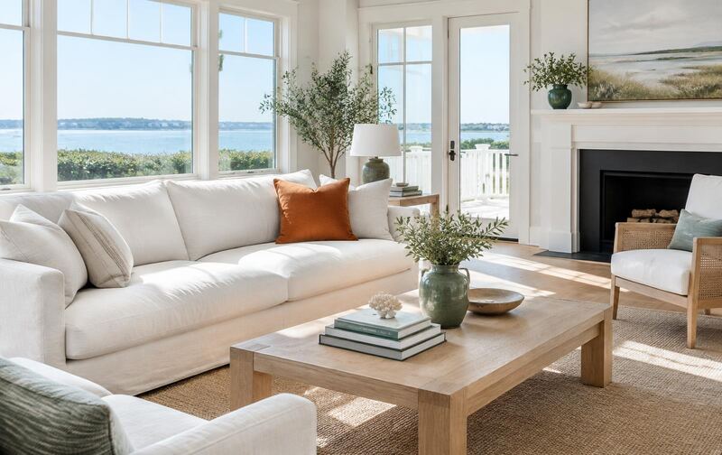 Bright, polished coastal living room